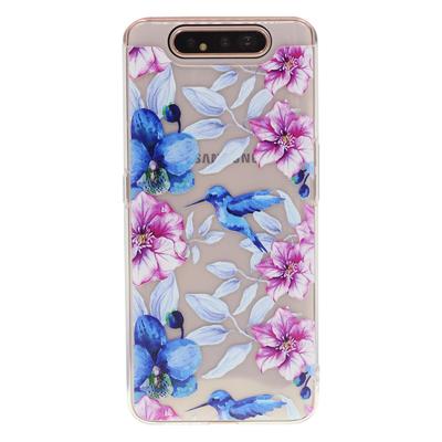 Shop4 - Samsung Galaxy A80 Hoesje - Zachte Back Case Bloemen en Vogels