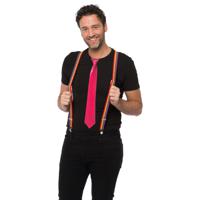 Carnaval verkleedset bretels en stropdas - regenboog - roze - volwassenen/unisex - feestkleding