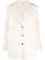 Ermanno Scervino manteau en cuir à fleurs brodées - Blanc