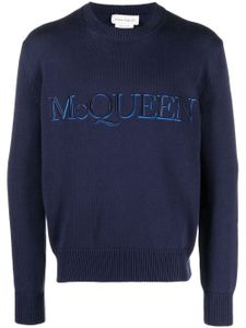 Alexander McQueen pull en coton à logo brodé - Bleu