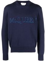 Alexander McQueen pull en coton à logo brodé - Bleu