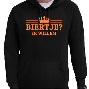 Bellatio Decorations Koningsdag hoodie voor heren - biertje - zwart - met glitters - feestkleding 2XL  -