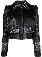 Philipp Plein veste en cuir à broderies - Noir