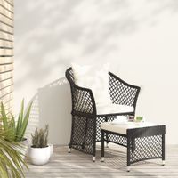 2-delige Loungeset met kussens poly rattan zwart - thumbnail