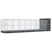 vidaXL Volière met verlengstuk 830x203x216 cm staal zilverkleurig, vogelvolière, papegaaienkooi, grote papegaaienkooi, parkietenkooi, grote vogelkooi