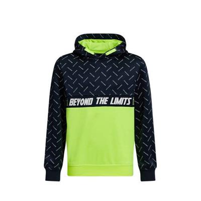 WE Fashion hoodie met mesh donkerblauw/limegroen