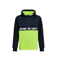 WE Fashion hoodie met mesh donkerblauw/limegroen
