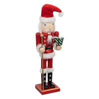 Notenkraker decoratie figuur/beeld - 10 x 8 x 38 cm - rood - hout - kerst - thumbnail