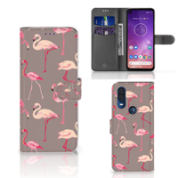 Motorola One Vision Telefoonhoesje met Pasjes Flamingo