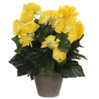 Gele Begonia kunstplant 30 cm in grijze pot