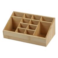 Bambou &amp;amp; Co Make-up/badkamer/kantoor sorteer organizer - 12-vaks bakje - 23 x 9 cm - bamboe hout   - - thumbnail