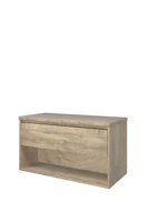 Proline Top wastafelonderkast met afdekplaat en open schap 100 x 46 x 52 cm, raw oak