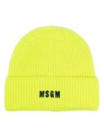 MSGM bonnet nervuré à logo brodé - Jaune