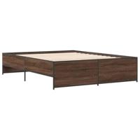 vidaXL Bedframe bewerkt hout metaal bruin eikenkleur 150x200 cm, bed, bed ombouw, twijfelaar bed, bedbodem, slaapkamermeubel, 2 persoonsbed