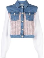 Maje cropped tweed-panelled denim jacket - Rose