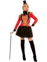Deluxe Ringmaster Lady Costume, Red, with Jacket, Mock Shirt, Skirt & Headband, (M)