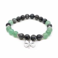 Edelsteen Armband Aventurijn/ Kambaba Jaspis met Klavertje Vier