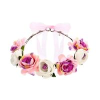 PartyDeco Slinger met bloemen in roze en wit, hoofdband met bloemen, slinger voor festivals, decoratie, boho, rustieke haaraccessoires voor dames, nachtfeest, bruiloft