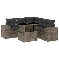 vidaXL 6-delige Loungeset met kussens poly rattan grijs