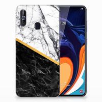 Samsung Galaxy A60 TPU Siliconen Hoesje Marmer Wit Zwart - Origineel Cadeau Man - thumbnail