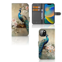 Telefoonhoesje met Pasjes voor iPhone 14 Plus Vintage Pauwen