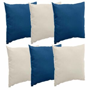 Bank/sier/tuin kussens voor binnen/buiten set 6x stuks beige/indigo blauw 40 x 40 cm