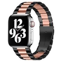 By Qubix - Stalen schakelband - Zwart met rosé goud - Compatible met Apple watch 44mm / 45mm / 46mm / 49mm - Compatible Apple watch bandjes