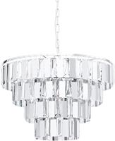 Eglo Diamond hanglamp, diameter 48,5 cm, 7 lichtpunten, E14, modern design, verchroomd metaal, helder glas en kristal, voor eetkamer en woonkamer