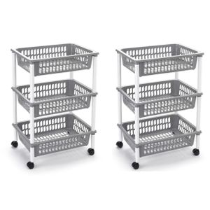 2x stuks opberg trolley/roltafel/organizer met 3 manden 40 x 30 x 61,5 cm wit/lichtgrijs