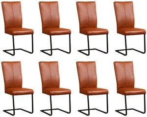 Set van 8 Cognac leren industriële eetkamerstoelen Dare - poot vierkant zwart - Granada leer Savannah (cognac leer)