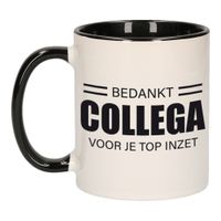 1x stuks collega cadeau mok / beker zwart bedankt collega voor je top inzet - thumbnail