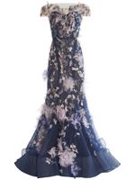 Marchesa robe longue à fleurs - Bleu - thumbnail