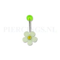 Navelpiercing acryl bloem transparant-groen met geel - thumbnail