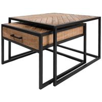 Home67 - Salontafel Ruby Visgraat - Bruin Mangohout - Set van 2