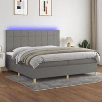 vidaXL Boxspring met matras en LED stof donkergrijs 200x200 cm, bed, boxspringbed, tweepersoonsbed, slaapmeubel, boxspring bed, bed met matras