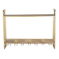 Clayre & Eef Wandrek 80 * 22 * 61 cm Goudkleurig Ijzer Rechthoek Muurrek Opbergkast Hangkast Muurrek Opbergkast Hangkast