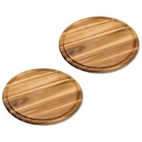 4x stuks houten broodplanken/serveerplanken rond met sapgroef 30 cm - thumbnail