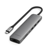 SATECHI Hub USB C 7-in-1 Slim Plus, Adapter Met HDMI 4K, PD-Lading 100W, 2x USB-A, Ethernet, Micro/SD Kaartlezer Voor MacBook En Apparaten Met Type-C Technologie, Ruimtegrijs