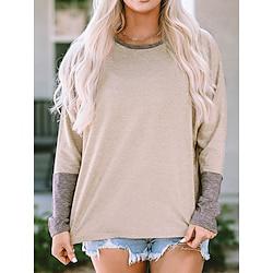 T-shirt Dames Khaki Effen Lapwerk Straat Dagelijks Modieus Ronde hals Normale pasvorm S Lightinthebox