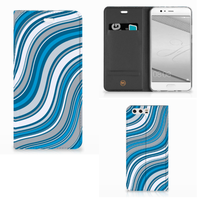 Huawei P10 Plus Hoesje met Magneet Waves Blue Huawei P10 Plus Hoesje met Magneet Waves Blue