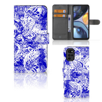 Telefoonhoesje met Naam Motorola Moto G22 Angel Skull Blauw - thumbnail