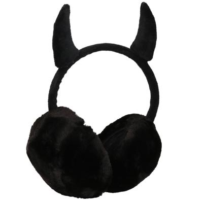 Zwarte pluche duivel oorwarmers voor kinderen   -