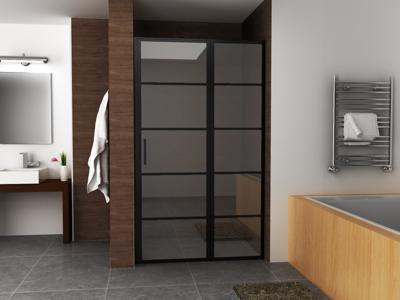 Mueller Skyline nisdeur met vaste wand 100x200 mat zwart anti-kalk Mueller Skyline nisdeur met vaste wand 100x200 mat zwart anti-kalk