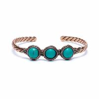 Gedraaide Armband met Turquoise Stenen - Koper & Messing - thumbnail