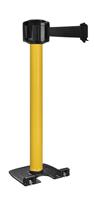 Buitenpaal, geel, zware basis met wieltjes, riem, 10 m, zwart