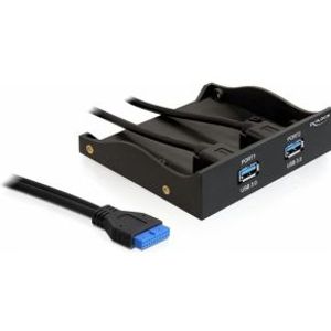 Delock 61896 USB 3.0 voorpaneel 2 poorten met interne 19-pins USB 3.0-pins header