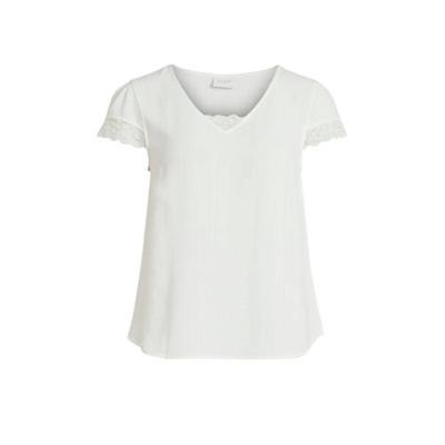 VILA top VILOVIE met kant gebroken wit