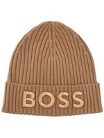 BOSS bonnet nervuré à logo brodé - Marron