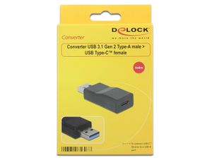 DeLOCK 65696 tussenstuk voor kabels USB 3.1 Gen 2 Type-A USB 3.1 Gen 2 Type-C Zwart