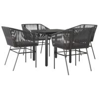 vidaXL 5-delige Tuinset met kussens poly rattan glas zwart, buiten eetset, tuinmeubelen, tuin eettafel en stoelen, patio eetkamer set